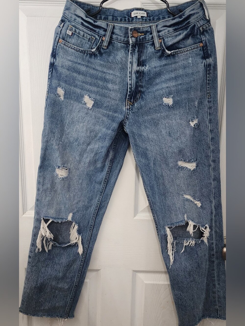 Dear john distressed straight leg raw hem jeans size 27